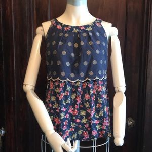 Anthropologie Tank top with two fabrics & accent